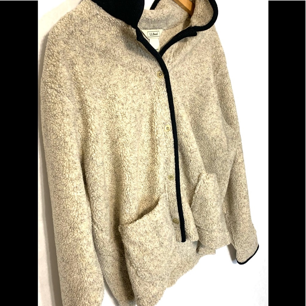 Women's M L.L. Bean Fleece Cardigan Jacket Pockets Piping Button Front OUJ40.